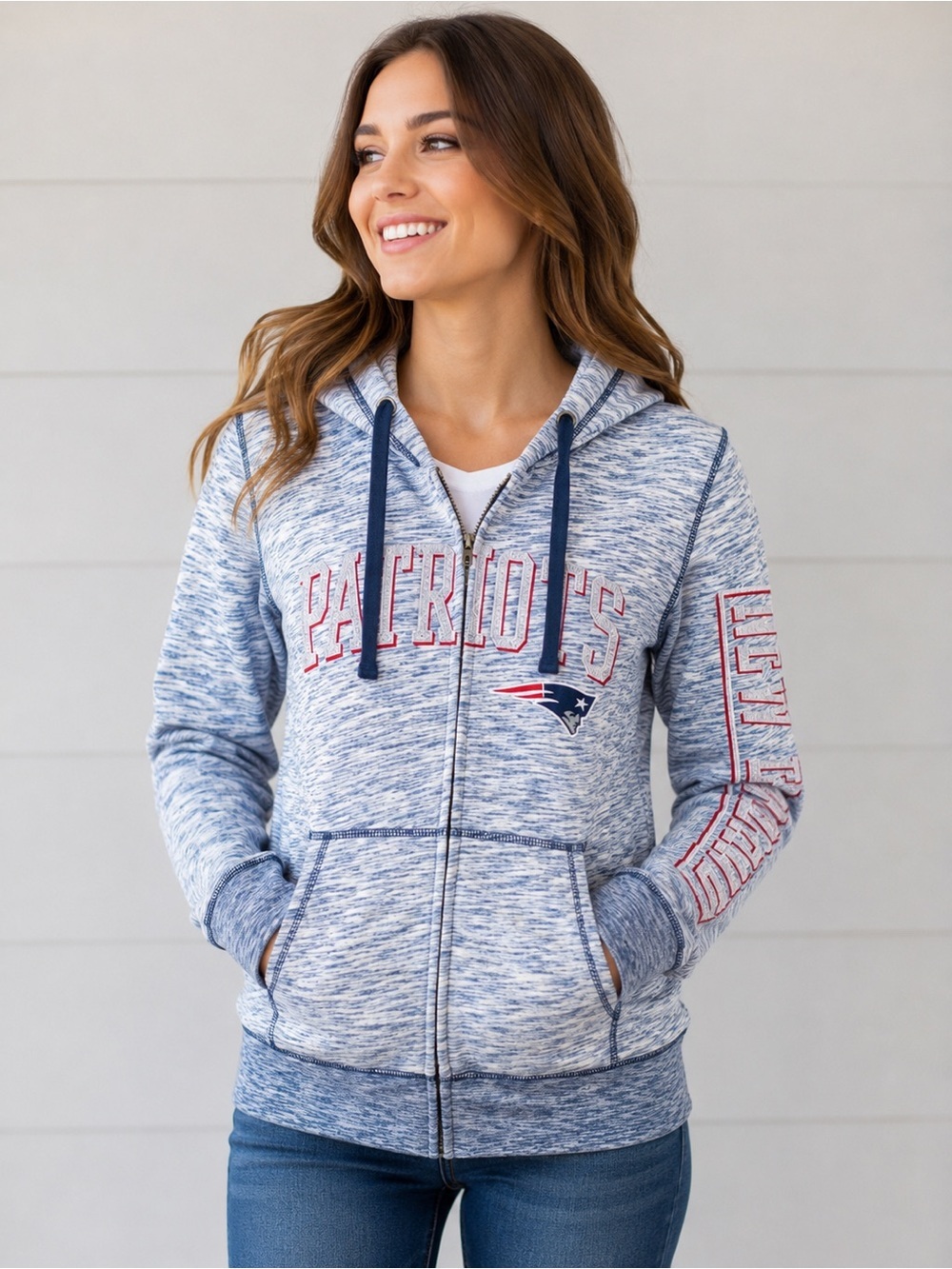NEW ENGLAND PATRIOTS Women's Space-Dye Full-Zip Fleece Hoodie size M